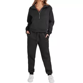 Женские летние комплекты из 2 предметов, комплекты с длинными брюками, повседневный спортивный костюм, шорты с длинными рукавами, костюм L чёрный