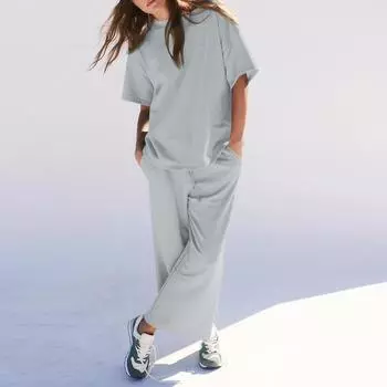 Женские летние комплекты из 2 предметов, комплекты с длинными брюками, повседневный спортивный костюм, шорты с короткими рукавами, костюм L