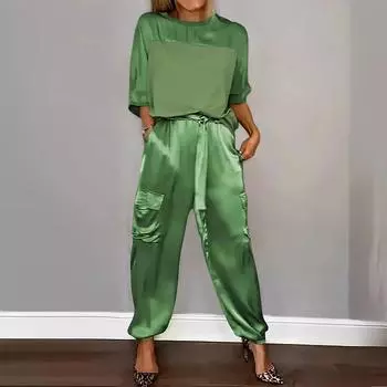 Женские летние комплекты из 2 предметов, комплекты с длинными брюками, повседневный спортивный костюм, костюм с длинными брюками и короткими рукавами L