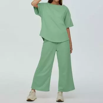 Женские летние комплекты из 2 предметов, комплекты с длинными брюками, повседневный спортивный костюм L зелёный