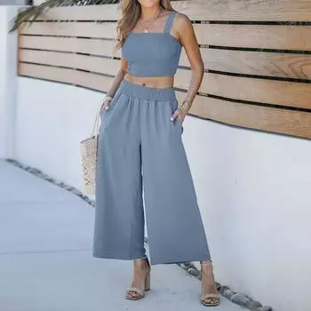 Женские летние комплекты из 2 предметов, комплекты с длинными брюками, повседневный спортивный костюм L