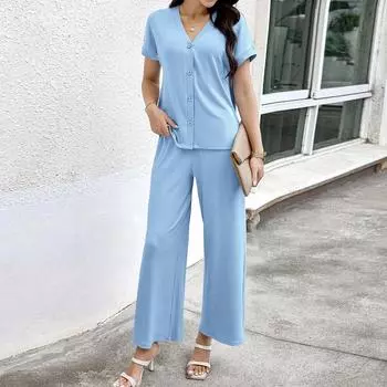 Женские летние комплекты из 2 предметов, комплекты с длинными брюками, повседневный спортивный костюм, шорты с короткими рукавами, костюм L