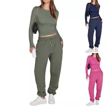 Женские летние комплекты из 2 предметов, комплекты с длинными брюками, повседневный спортивный костюм, шорты с длинными рукавами, костюм M