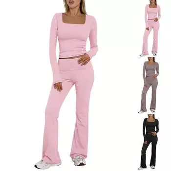 Женские летние комплекты из 2 предметов, комплекты с длинными брюками, повседневный спортивный костюм, шорты с длинными рукавами, костюм S чёрный