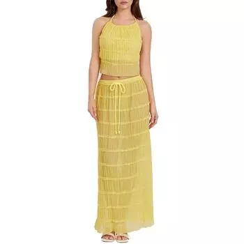 Женские летние комплекты из двух предметов: топы на бретельках без рукавов с рюшами и длинной юбкой, комплект пляжной одежды S белый