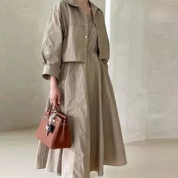 Женские летние костюмы из 2 предметов: отложной короткий жакет и однотонное повседневное платье-майка, комплекты нарядов, новинка весны 2024 года OneSize чёрный