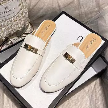 Женские летние кожаные шлепанцы большого размера, модные уличные милые повседневные сандалии для девочек, лоферы без шнуровки на плоской подошве для девочек 34 белый