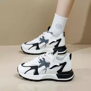 Женские летние кроссовки из дышащей сетки. Удобные спортивные кроссовки на шнуровке. Прогулочная обувь на массивной платформе. Нескользящие женские теннисные кроссовки. 35 чёрный