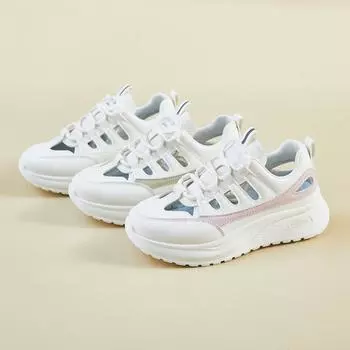 Женские летние кроссовки из дышащей сетки. Удобные кроссовки на шнуровке. Прогулочные туфли из искусственной кожи на массивной платформе. Нескользящие женские теннисные кроссовки. 35