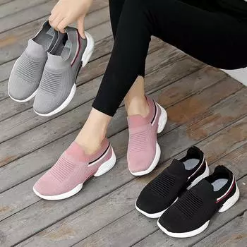 женские летние кроссовки Slip On Flat Shoes белые лоферы женские теннисные туфли Sock Sneakers shoes 2024 Женская повседневная обувьe54 35 чёрный
