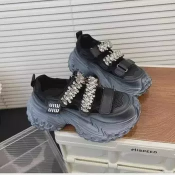 Женские летние кроссовки Velcro на толстой подошве из сетки 2024 года — модные, универсальные и дышащие Size 38 серебряный