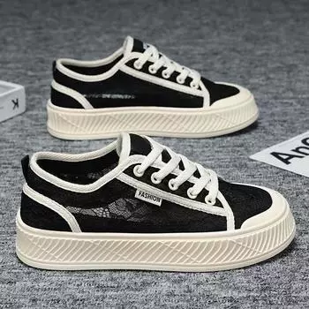 Женские летние кружевные повседневные туфли, дышащие, симпатичные, черные туфли для девочек, большие размеры 39 чёрный