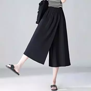 Женские летние кюлоты 2025 года, облегающие, с высокой посадкой, широкие штанины Medium чёрный