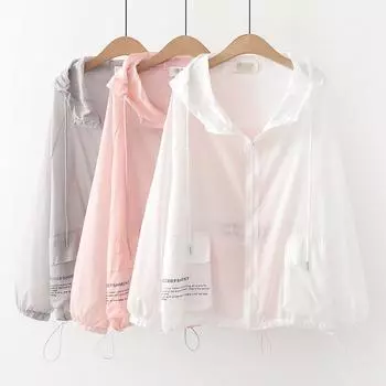 Женские летние куртки, верхняя одежда, повседневная свободная солнцезащитная рубашка на молнии с капюшоном и большими карманами, корейская женская солнцезащитная одежда L серый