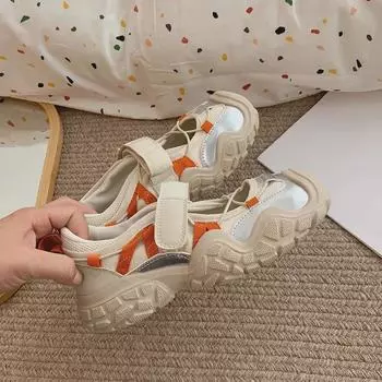 Женские летние легкие кроссовки Big-Head Dad на толстой подошве 2024 года: Универсальные, сетчатые, дышащие, повседневные спортивные сандалии 35 оранжевый