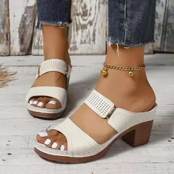 Женские летние легкие полые сандалии на высоком каблуке, новые платья, массивные открытые тапочки, женские дизайнерские брендовые туфли с открытой пяткой Zapatos 36 белый