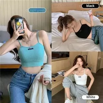 Женские летние майки, модная сексуальная майка, вязаный укороченный топ с лямкой на шее, повседневный женский укороченный жилет без рукавов One Size чёрный