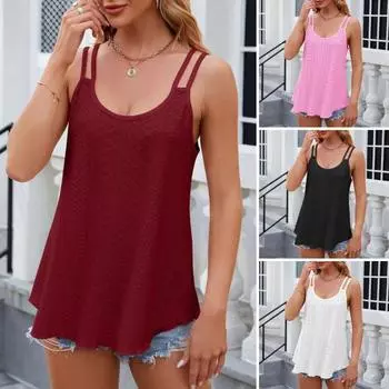 Женские летние майки с круглым вырезом без рукавов, сплошной цвет, свободный крой, пуловеры, полый дизайн, эластичный топ на бретельках, уличная одежда S зелёный