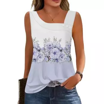 Женские летние майки с квадратным вырезом, без рукавов, на пуговицах, повседневные, нарядные туники, базовые, для работы, футболки, блузки M