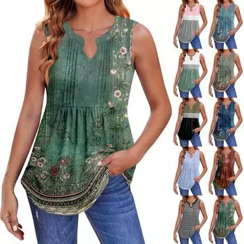 Женские летние майки с V-образным вырезом и принтом, повседневные майки для женщин, свободные рубашки-туники без рукавов L