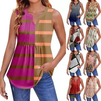 Женские летние майки с V-образным вырезом и принтом, повседневные майки для женщин, свободные рубашки-туники без рукавов L бежевый