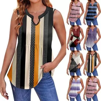 Женские летние майки с V-образным вырезом и принтом, повседневные майки для женщин, свободные рубашки-туники без рукавов XXXL