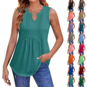 Женские летние майки с V-образным вырезом и принтом, повседневные майки для женщин, свободные рубашки-туники без рукавов L хаки