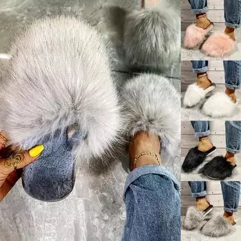 Женские летние меховые тапочки, пушистая домашняя обувь, женские шлепанцы с женскими меховыми сандалиями 41 чёрный