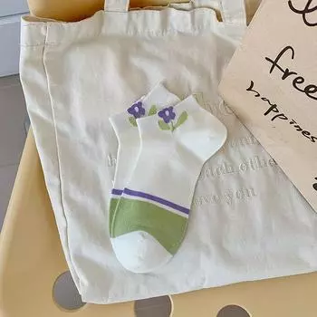 Женские летние милые носки с рисунком растений, цветов, полосок, букв, цветов, светло-зеленые с завязками 1 pair