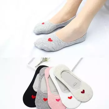 Женские летние милые носки, силиконовые нескользящие хлопковые носки с сердечками, короткие короткие носки-лодочки с глубоким вырезом