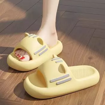 Женские летние милые тапочки с котом для пар, новые домашние, для ванной, мягкие, толстые, подошва, противоскользящие, для улицы, для пляжа с героями мультфильмов 35-36 чёрный