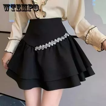 Женские летние мини-юбки со стразами, эластичные оборки на высокой талии, короткая плиссированная юбка, большие размеры, универсальные бальные юбки трапециевидной формы. XL белый