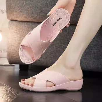 Женские летние модные босоножки на танкетке с нескользящей подошвой 2023 года для отдыха на открытом воздухе 39-40 абрикосовый