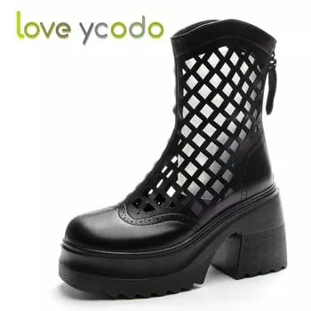 Женские летние модные кожаные сандалии на высоком каблуке, крутые кожаные ботинки на высоком каблуке для девочек 40 чёрный