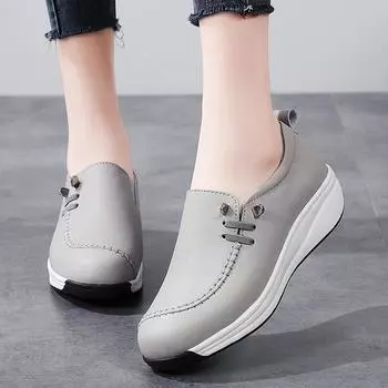 Женские летние модные кожаные туфли-лодочки на эластичной платформе, повседневная обувь, удобная рабочая обувь 35 чёрный