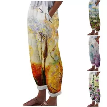 Женские летние модные легкие повседневные брюки с этническим принтом и карманами, брюки L