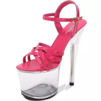 Женские летние модные непромокаемые босоножки на высоком каблуке с кристаллами для ночного клуба и сцены, непромокаемые босоножки с пряжкой, каблук 20 см, платформа 10 см LFD 34 белый