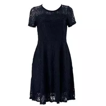 Женские летние модные однотонные кружевные платья с круглым вырезом и коротким рукавом, облегающее мини-платье А-силуэта, азиатский размер в наличии M чёрный