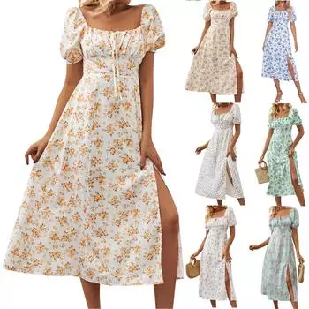 Женские летние модные однотонные платья с высокой талией и объемными рукавами на талии L бежевый