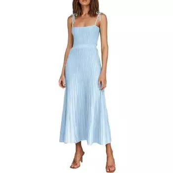 Женские летние модные однотонные трикотажные платья с высокой талией и широкими качелями S абрикосовый