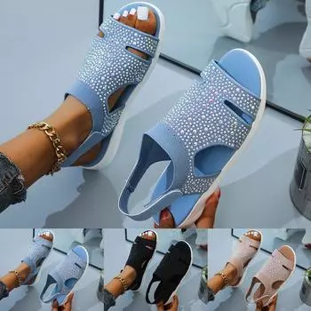 Женские летние модные пляжные сандалии для женщин, женская обувь со стразами, женская обувь на платформе, женская обувь с открытым носком, женские сандалии, женские большие размеры 35 розовый