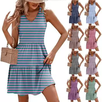 Женские летние модные повседневные платья с v-образным вырезом в стиле пэчворк без рукавов с принтом-жилетом L чёрный