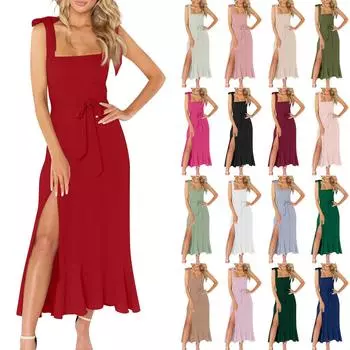 Женские летние модные повседневные платья с завязкой на шее для отпуска и нерегулярными рукавами с разрезом по бокам L