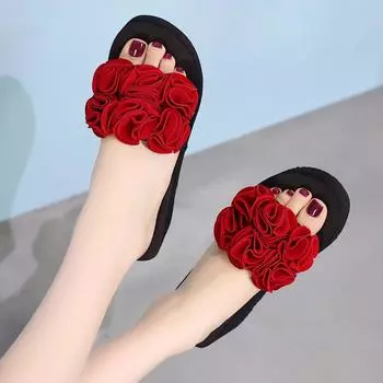 Женские летние модные повседневные шлепанцы с зажимом на носке, нескользящие пляжные тапочки на танкетке 39 красный