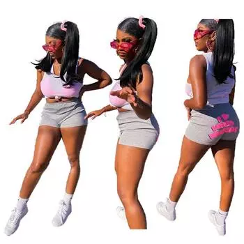 Женские летние модные повседневные шорты для йоги с принтом в европейско-американском стиле Large