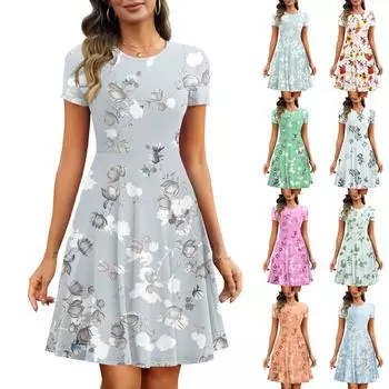 Женские летние модные простые платья в рубчик с коротким рукавом и карманом с цветочным принтом M шафрановый