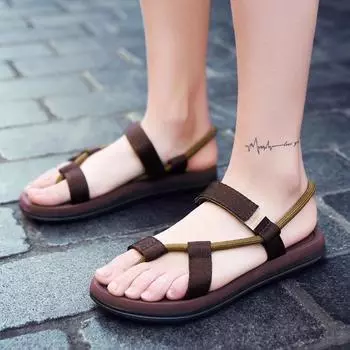 Женские летние модные сандалии большого размера – пляжная одежда на открытом воздухе, тапочки на плоской подошве 38 темно-синий