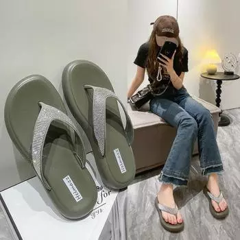 Женские летние модные сандалии Diamond Flat Sandals - дышащие пляжные слипоны с рисунком в виде елочки 40 зелёный