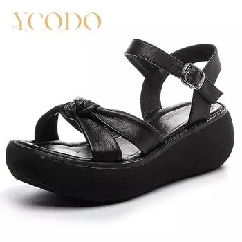 Женские летние модные сандалии на толстой подошве, повседневные крутые тапочки из натуральной кожи 40 чёрный