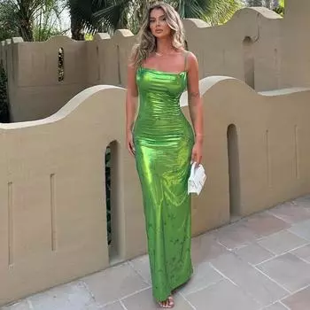Женские летние модные сексуальные облегающие вечерние платья с открытой спиной и подтяжками S зелёный